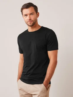 Next - Slim Fit (Slim Fit) - T-shirt Essential Col rond en coton Noir New
