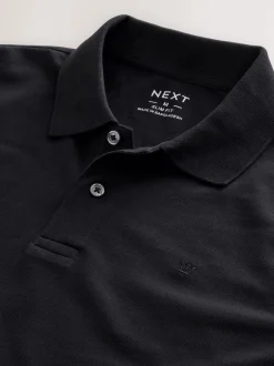 Next Noir - Slim Fit (Slim Fit) - Polo à manches longues en piqué Sale
