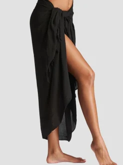 South Beach - Dissimuler le sarong froissé à franges en viscose Noir Sale