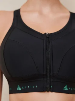 Next Noir - Soutien-gorge DD+ Active Sports zippé sur le devant Dry Tech à impact élevé Discount