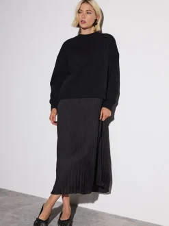 Next Noir - Sweat-shirt 2en1 avec jupe mi-longue en satin Best