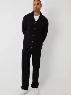 Threadbare Noir - Cable Knit Shawl Collar Cardigan With Wool Sale