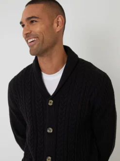 Threadbare Noir - Cable Knit Shawl Collar Cardigan With Wool Sale