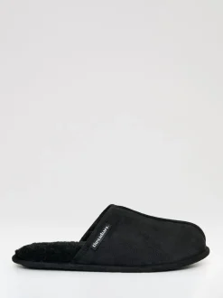 Threadbare Noir - chaussons mules doublés de fausse fourrure Clearance