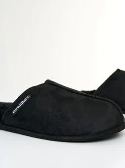 Threadbare Noir - chaussons mules doublés de fausse fourrure Clearance