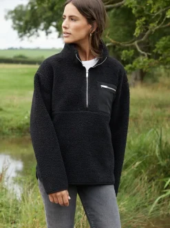 Threadbare - Half Zip Borg Fleece Noir Online