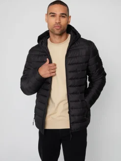 Threadbare Noir - Matte Finish Padded Showerproof À capuche Veste Online