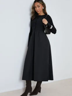 Threadbare Noir - Robe boutonnée 21 jersey en popeline mélangée Outlet