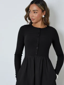 Threadbare Noir - Robe boutonnée 21 jersey en popeline mélangée Outlet