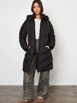 Threadbare Noir - veste mi-longue rembourrée à capuche