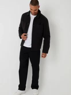 Threadbare Noir - Veste-chemise matelassée boutonnée en fausse laine Online