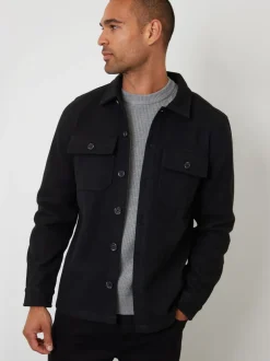 Threadbare Noir - Veste-chemise à boutons en laine et fausse fourrure