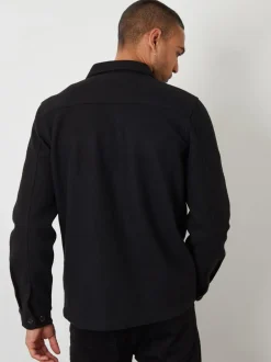 Threadbare Noir - Veste-chemise à boutons en laine et fausse fourrure