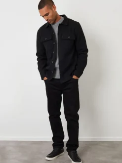 Threadbare Noir - Veste-chemise à boutons en laine et fausse fourrure