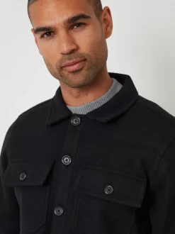 Threadbare Noir - Veste-chemise à boutons en laine et fausse fourrure