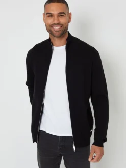 Threadbare - zippé en maille col cheminée Cardigan Noir Best