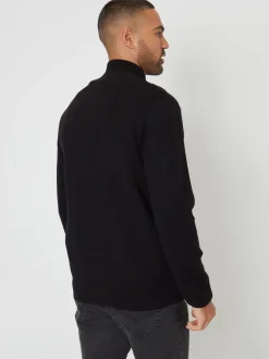 Threadbare - zippé en maille col cheminée Cardigan Noir Best