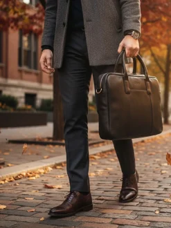 Totes Noir - Sacoche pour ordinateur portable en cuir véritable