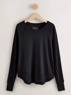 Next Noir - T-shirt Active à manches longues à col rond Outlet