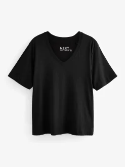 Next - T-shirt Col en V souple en coton modal Noir Discount