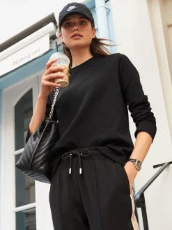 Next - T-shirt manches longues Col rond épais Noir Online