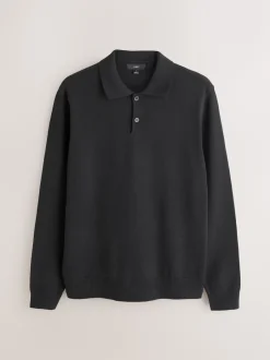 Next Noir - Uni - Polo en Coupe classique à Manches longues Essential Online