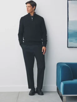 Next - Uni - Pull N.Premium Coupe classique 100% Coton Premium à fermeture éclair Noir