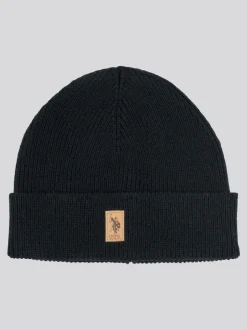 U.S. Polo Assn Noir - . Ensemble bonnet et écharpe en maille côtelée de luxe pour homme Clearance