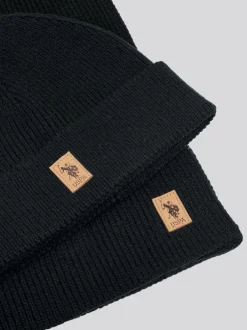U.S. Polo Assn Noir - . Ensemble bonnet et écharpe en maille côtelée de luxe pour homme Clearance
