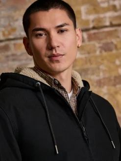 Next Noir - Veste à capuche en toile doublée de borg Sale