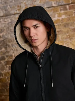 Next Noir - Veste à capuche en toile doublée de borg Sale