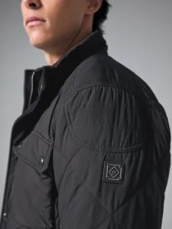 Next Noir - Veste de motard Diamond Quilted Résistante à la douche