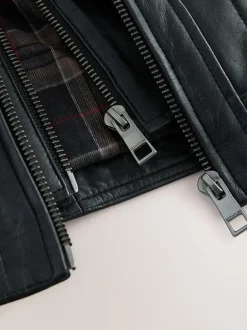 Next Noir - Veste en cuir Signatures à quatre poches doublée Borg Clearance