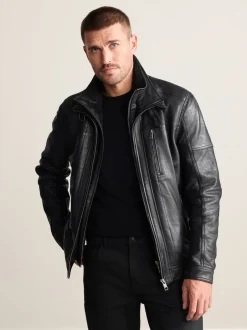Next Noir - Veste en cuir Signatures à quatre poches doublée Borg Clearance