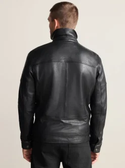 Next Noir - Veste en cuir Signatures à quatre poches doublée Borg Clearance