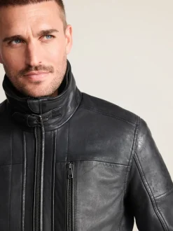 Next Noir - Veste en cuir Signatures à quatre poches doublée Borg Clearance