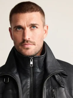 Next Noir - Veste en cuir Signatures à quatre poches doublée Borg Clearance