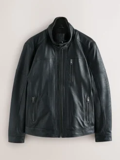 Next Noir - Veste en cuir Signatures à quatre poches doublée Borg Clearance