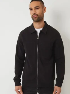 Threadbare Noir - Veste-chemise zippée en piqué New