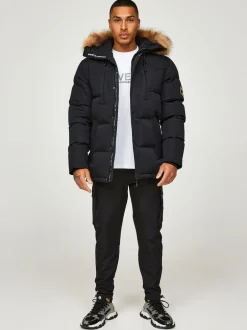 Zavetti Canada Noir - Mens Oshawa 2.0 Veste parka avec fausse fourrure détachable Clearance