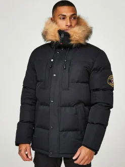 Zavetti Canada Noir - Mens Oshawa 2.0 Veste parka avec fausse fourrure détachable Clearance
