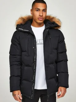 Zavetti Canada Noir - Mens Oshawa 2.0 Veste parka avec fausse fourrure détachable Clearance