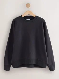 Next - Sweat-shirt super doux Peached Essentials à col rond et coutures Noir absolu Outlet