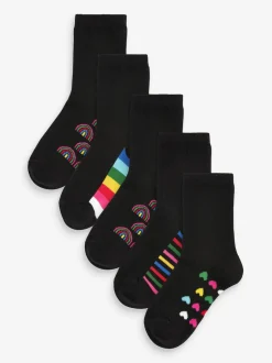 Next Noir arc-en-ciel - Paquet de 5 chaussettes d'école à cheville en coton riche semelle intérieure Sale
