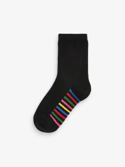 Next Noir arc-en-ciel - Paquet de 5 chaussettes d'école à cheville en coton riche semelle intérieure Sale