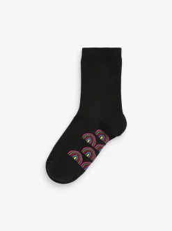 Next Noir arc-en-ciel - Paquet de 5 chaussettes d'école à cheville en coton riche semelle intérieure Sale