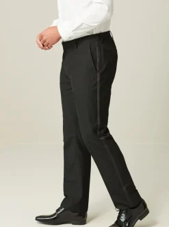 Next Noir avec détail de bande - - Pantalon de costume de smoking Coupe sur mesure Sale