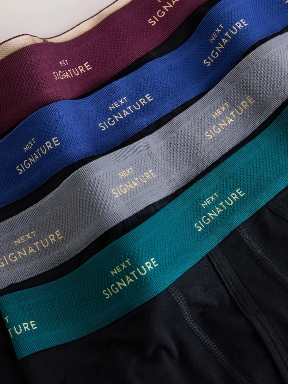 Next - Lot de 4 - Boxers Signature A-Fronts Noir avec taille colorée Discount