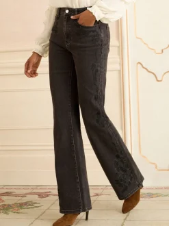 Love & Roses Noir brodé - Jean bootcut New