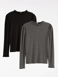 Love & Roses Noir et Rayure - haut en jersey à manches longues et col volanté Best